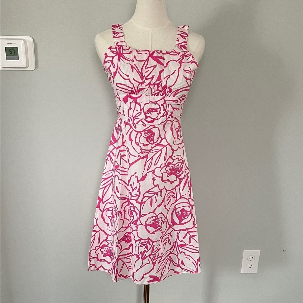 Rare Editions White Midi Dress with Pink Floral Print